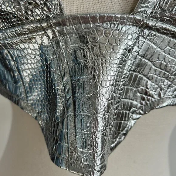 Pretty Little Things Bralette Silver Metallic Croc Halter Bustier NWT - Picture 7 of 12